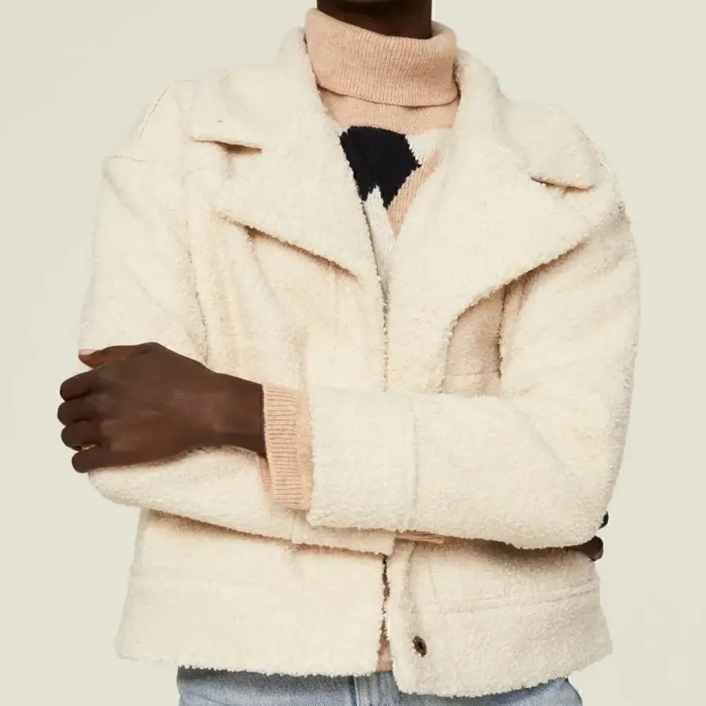 Marine Layer Quebec Sherpa Jacket Cozy Snap Button Antique White Cream NWT XL